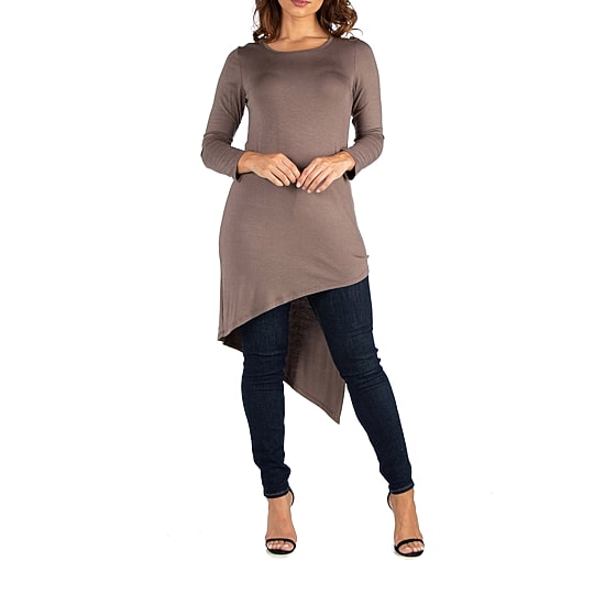 24seven Comfort Apparel Womens Round Neck 3/4 Sleeve Tunic Top