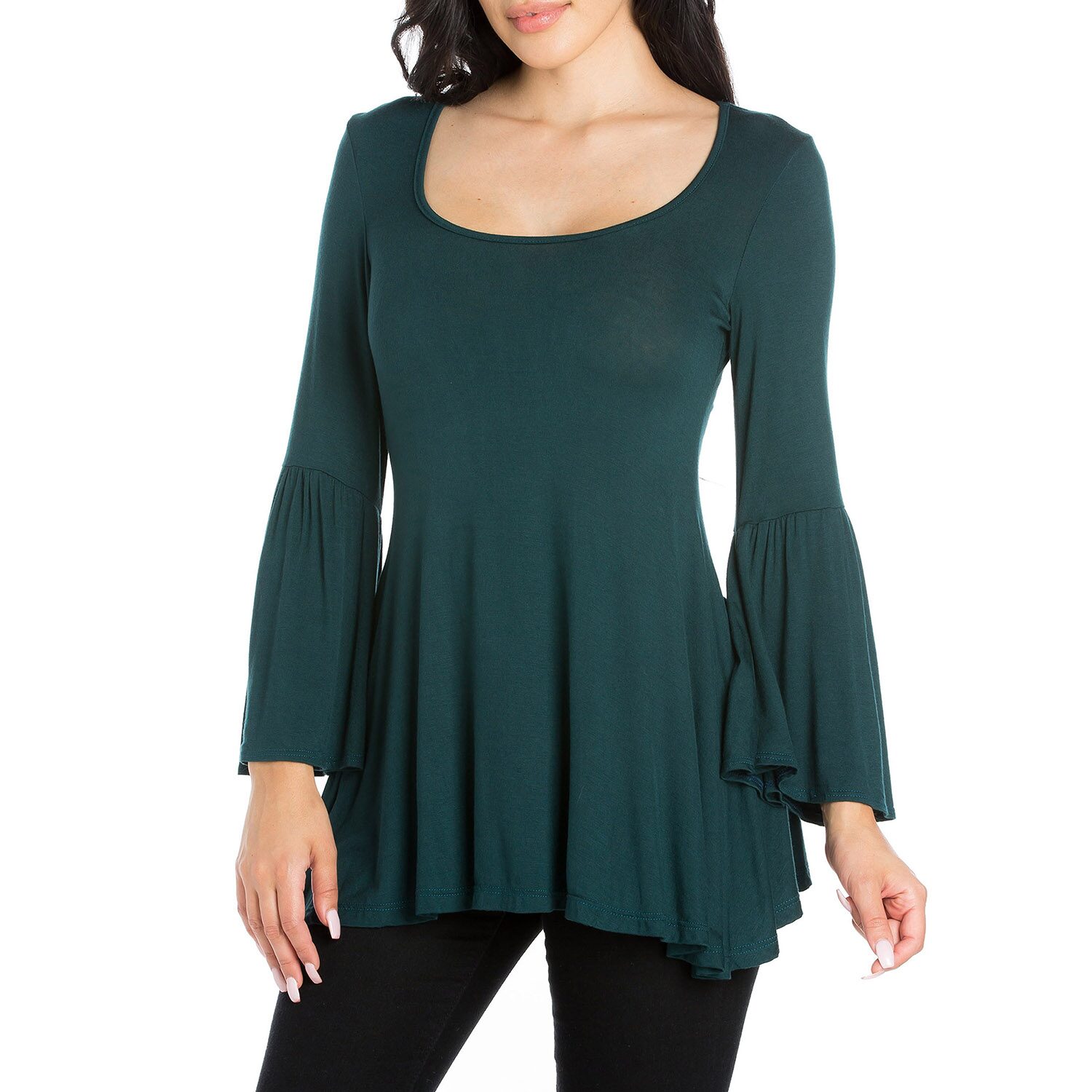 24seven Comfort Apparel Womens Round Neck 3/4 Sleeve Tunic Top