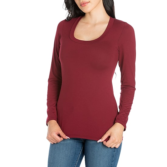 24seven Comfort Apparel Womens Round Neck 3/4 Sleeve Tunic Top