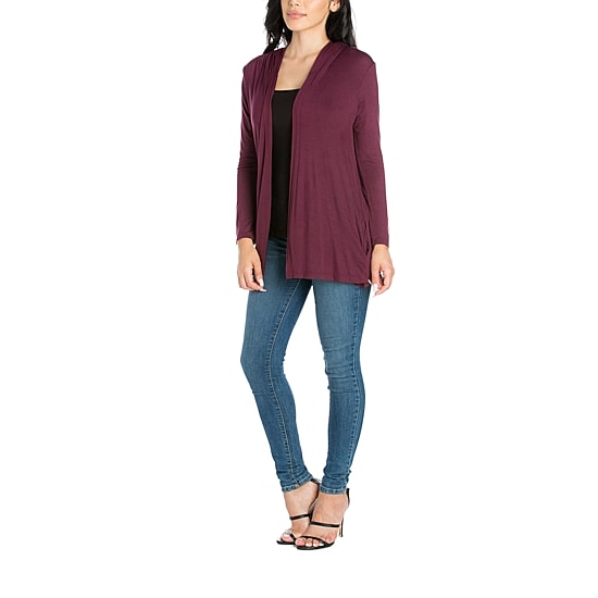 24/7 Comfort Apparel Womens Open Front Light Weight Hooded Cardigan