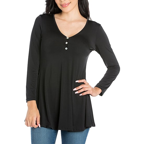 24seven Comfort Apparel Womens Round Neck 3/4 Sleeve Tunic Top
