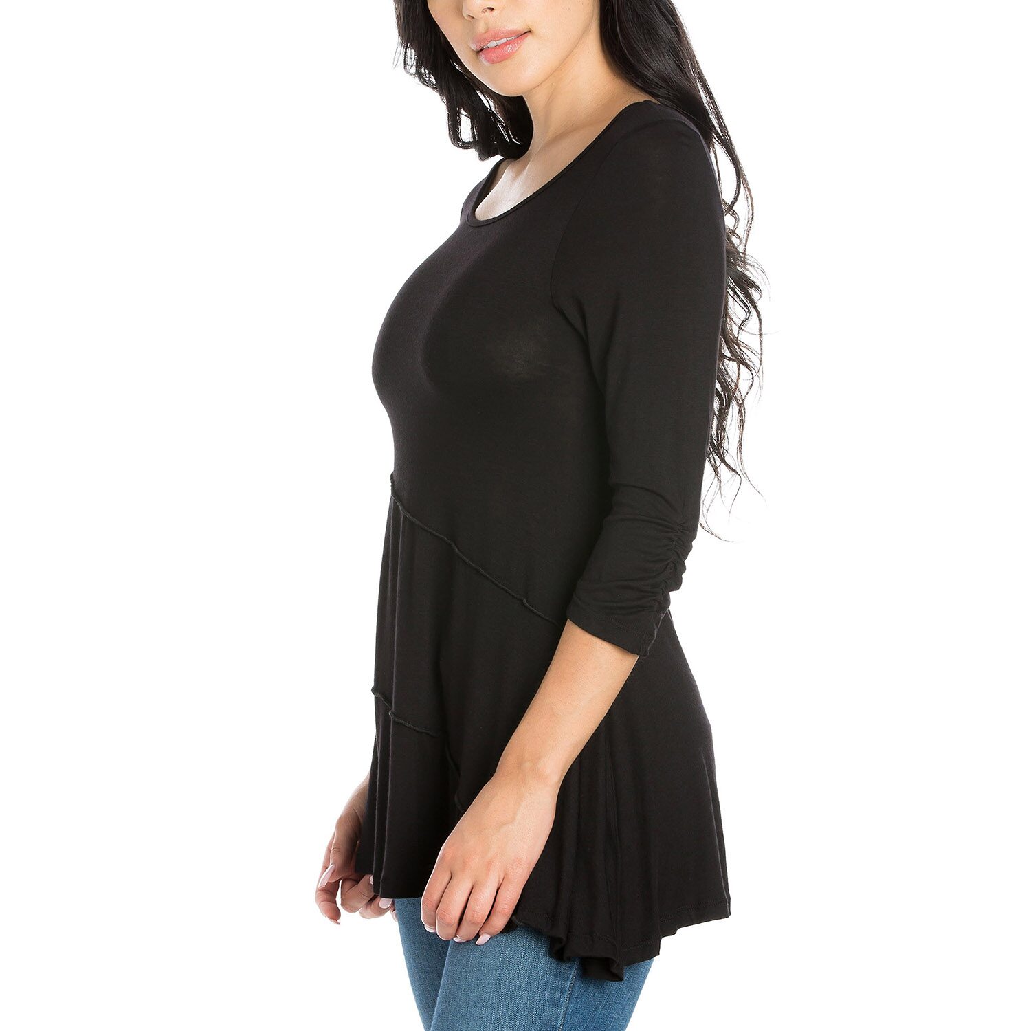 24seven Comfort Apparel Womens Boat Neck 3/4 Sleeve Tunic Top