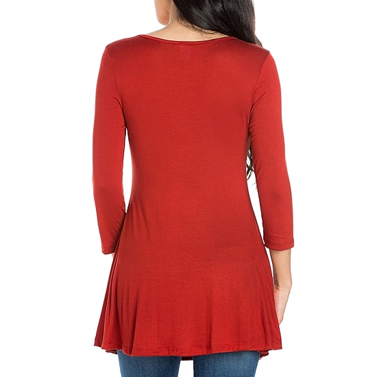 24seven Comfort Apparel Womens Round Neck 3/4 Sleeve Tunic Top