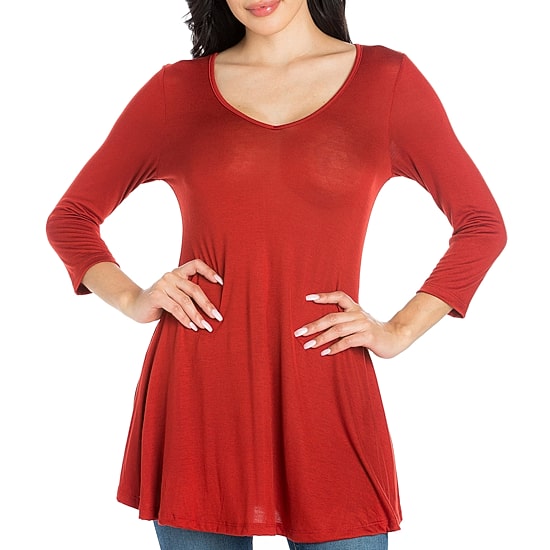 24seven Comfort Apparel Womens Round Neck 3/4 Sleeve Tunic Top