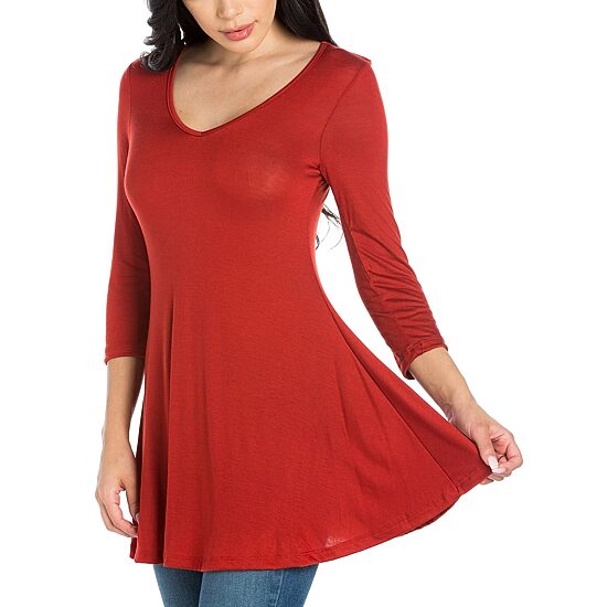 24seven Comfort Apparel Womens Round Neck 3/4 Sleeve Tunic Top