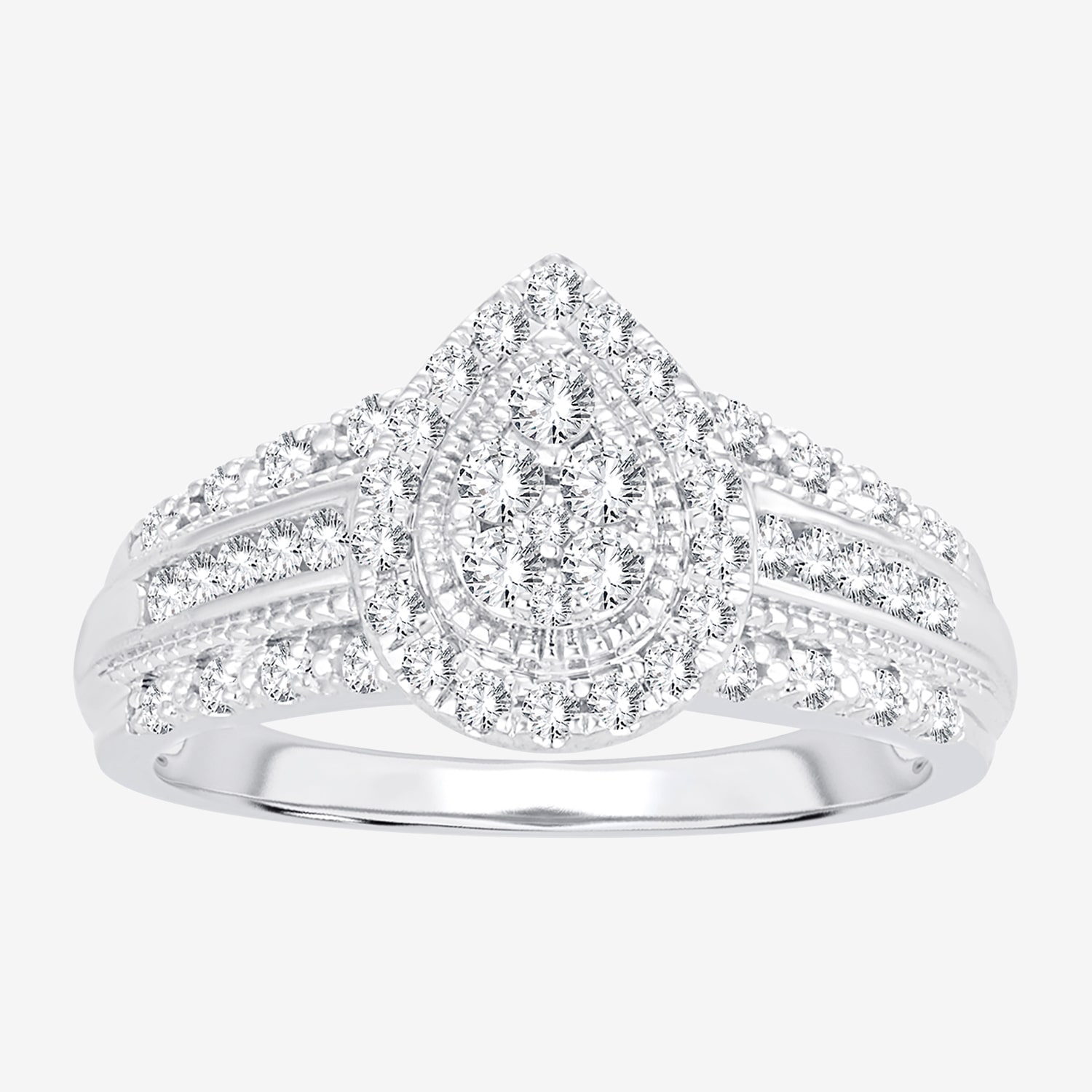 Womens 1/2 CT.T.W. Natural Diamond 10K or 14K White Gold Pear Side Stone Halo Engagement Ring