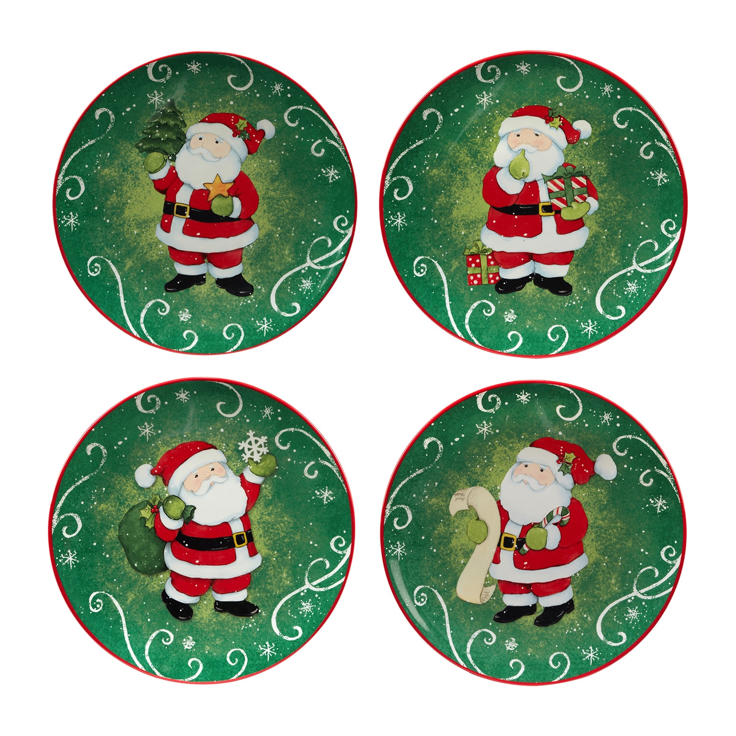 Certified International Holiday Magic Santa 4-pc. Dessert Plate
