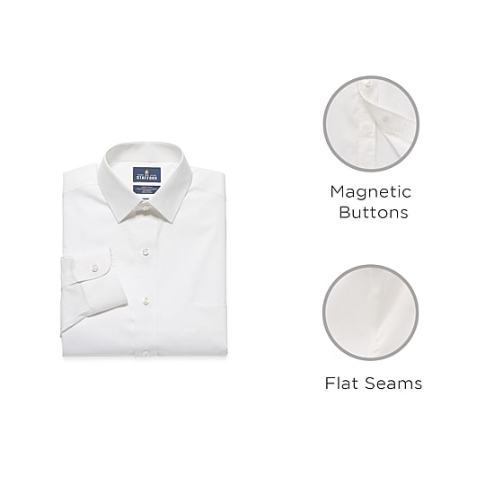 Stafford Smart Tech Magna Ready® Mens Regular Fit Easy-on + Easy-off Sensory Friendly Adaptive Stretch Fabric Wrinkle Free Long Sleeve Dress Shirt