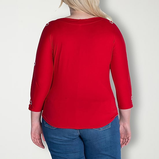 24seven Comfort Apparel Womens Plus Boat Neck 3/4 Sleeve Blouse