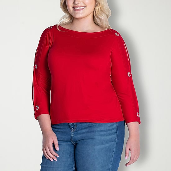 24seven Comfort Apparel Womens Plus Boat Neck 3/4 Sleeve Blouse