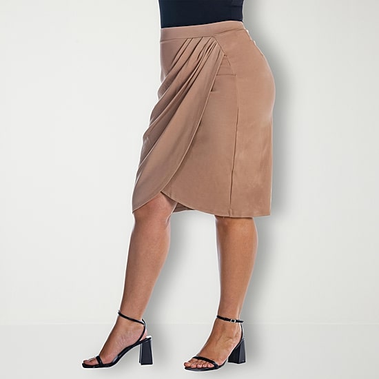 24seven Comfort Apparel Womens Plus Mid Rise Pencil Skirt