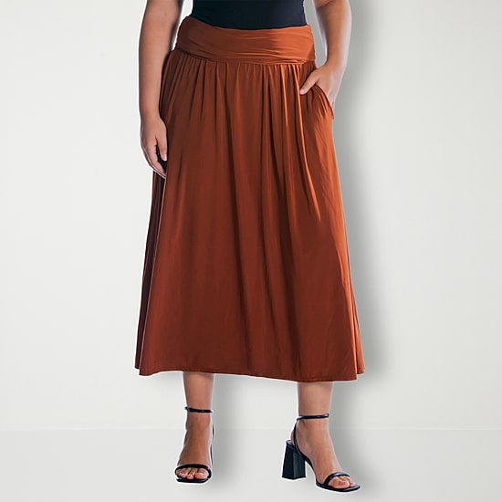 24seven Comfort Apparel Womens Plus Mid Rise Maxi Skirt