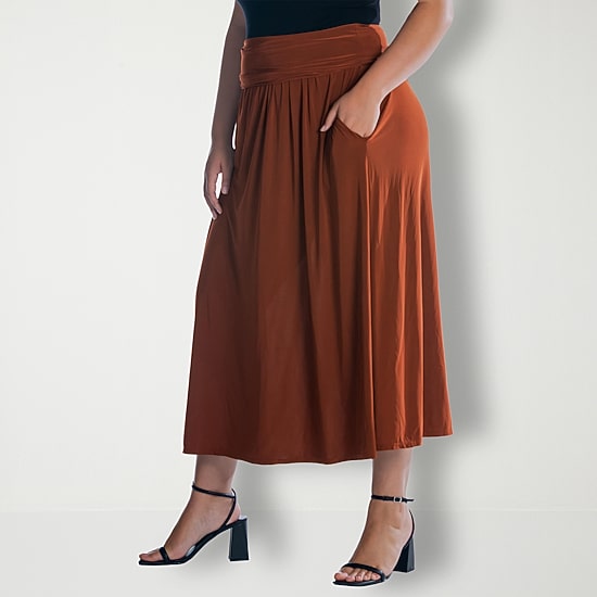24seven Comfort Apparel Womens Plus Mid Rise Maxi Skirt