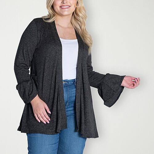 24seven Comfort Apparel Womens Long Sleeve Open Front Plus Cardigan, 1x, Black
