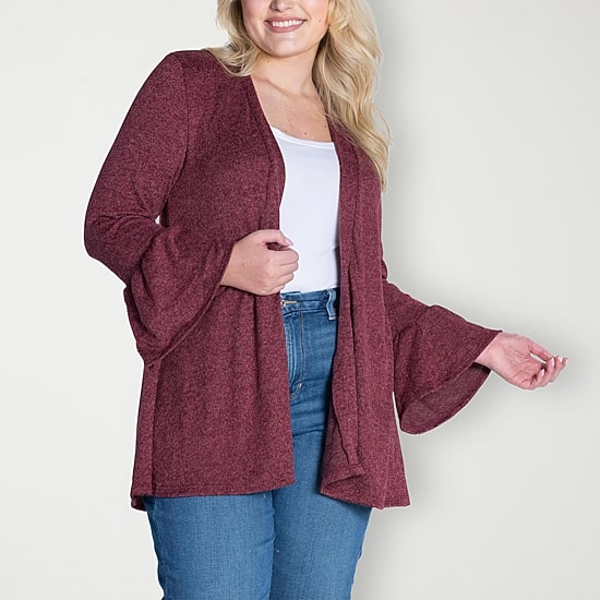 24seven Comfort Apparel Womens Long Sleeve Open Front Plus Cardigan