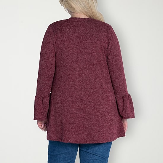 24seven Comfort Apparel Womens Long Sleeve Open Front Plus Cardigan