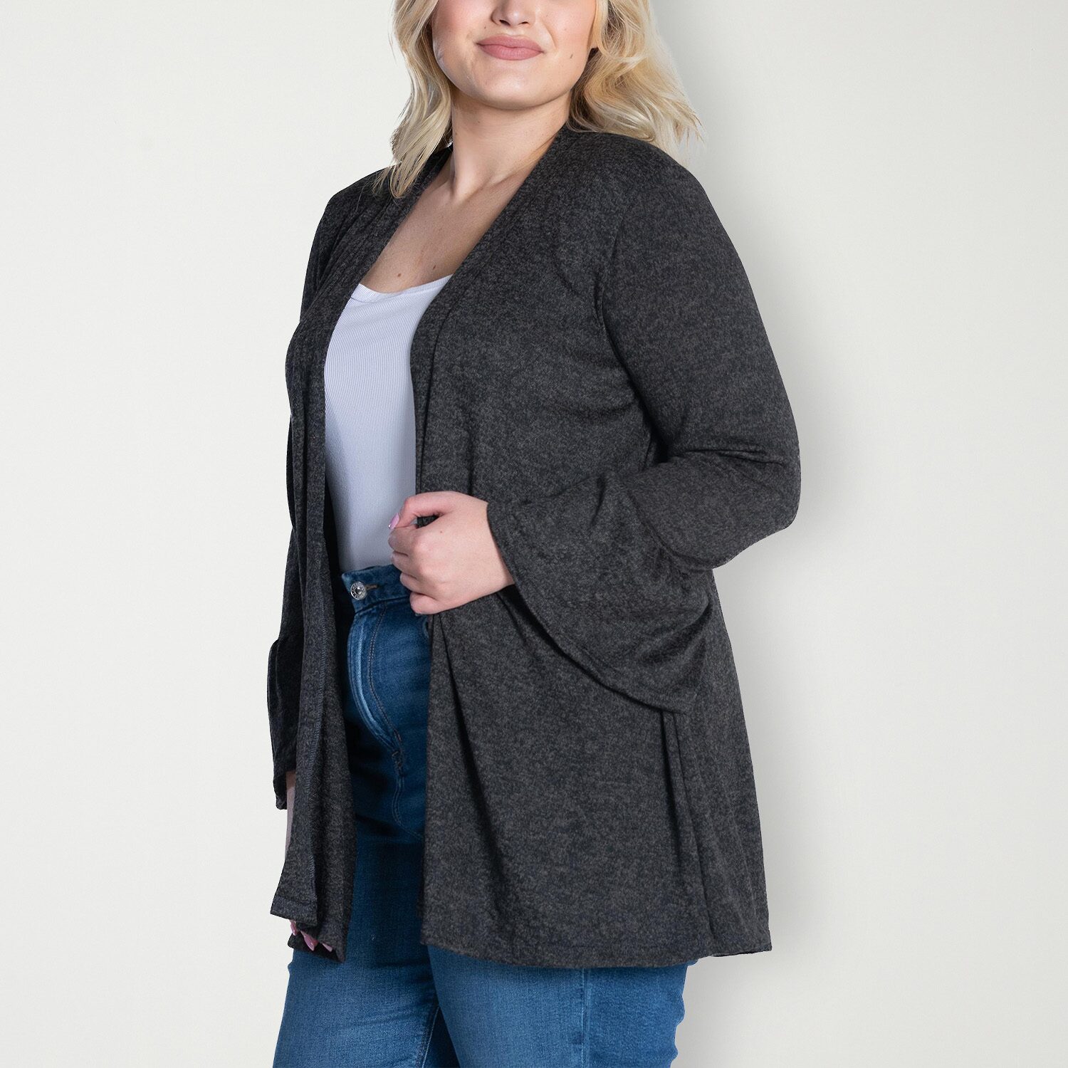 24seven Comfort Apparel Womens Long Sleeve Open Front Plus Cardigan