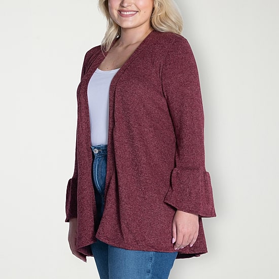 24seven Comfort Apparel Womens Long Sleeve Open Front Plus Cardigan