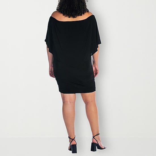 24seven Comfort Apparel Womens Plus Asymmetrical Neck Short Sleeve Shift Dress