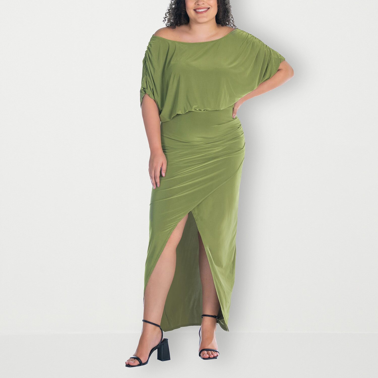 24seven Comfort Apparel Womens Plus Boat Neck Short Sleeve Maxi Dress