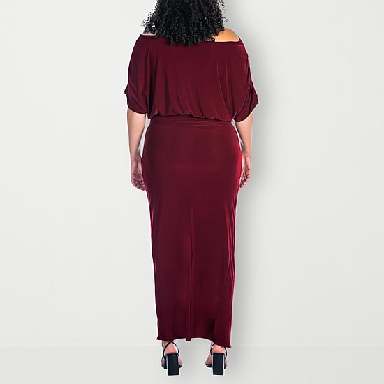 24seven Comfort Apparel Womens Plus Boat Neck Short Sleeve Maxi Dress