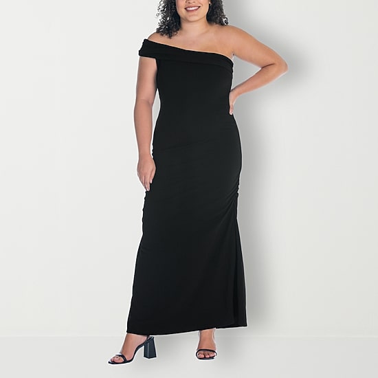 24seven Comfort Apparel Womens Plus Asymmetrical Neck Sleeveless Maxi Dress