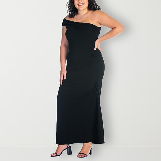 24seven Comfort Apparel Womens Plus Asymmetrical Neck Sleeveless Maxi Dress