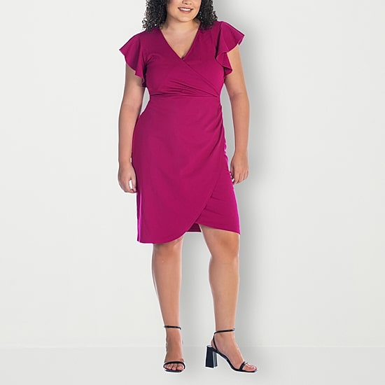 24seven Comfort Apparel Womens Plus Short Sleeve Wrap Dress