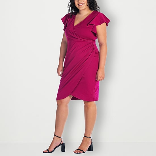 24seven Comfort Apparel Womens Plus Short Sleeve Wrap Dress