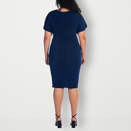 24seven Comfort Apparel Womens Plus V Neck Sleeveless Casual Bodycon Dress