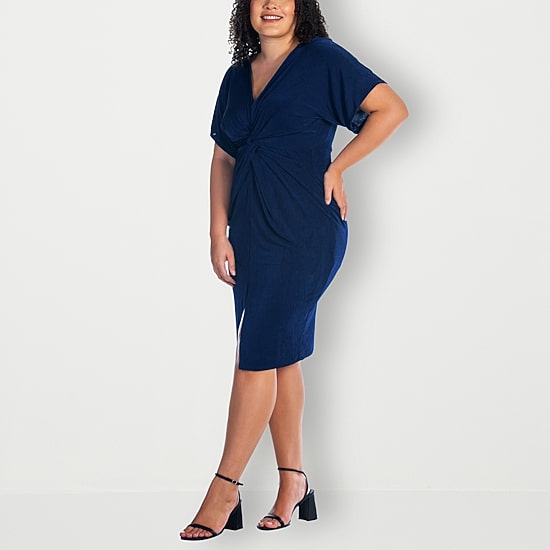 24seven Comfort Apparel Womens Plus V Neck Sleeveless Casual Bodycon Dress