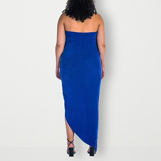 24seven Comfort Apparel Womens Plus Midi Cowl Neck Sleeveless Casual Bodycon Dress
