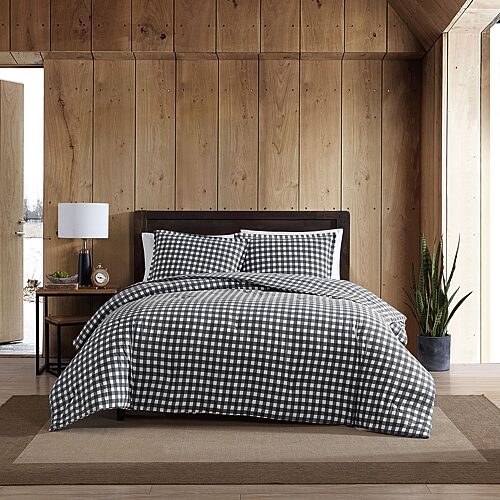 Eddie Bauer Preston Grey Cotton Flannel 2 Piece Duvet Cover Set, Twin - Dark Grey