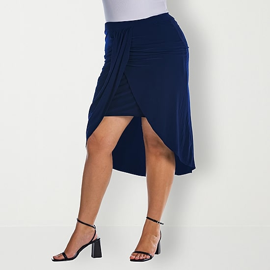 24seven Comfort Apparel Womens Plus Mid Rise Pencil Skirt