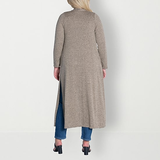 24seven Comfort Apparel Womens Long Sleeve Open Front Plus Cardigan