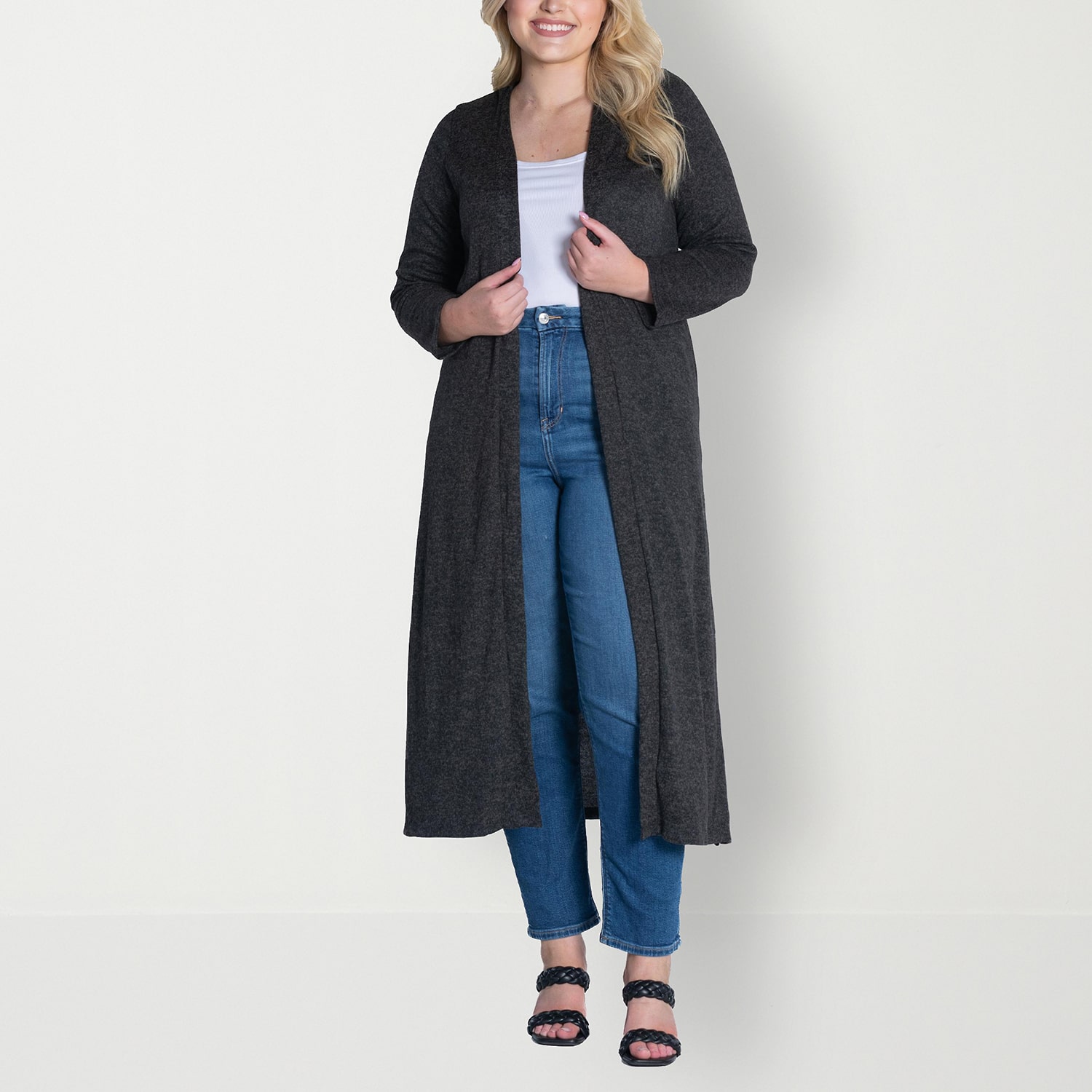 24seven Comfort Apparel Womens Long Sleeve Open Front Plus Cardigan