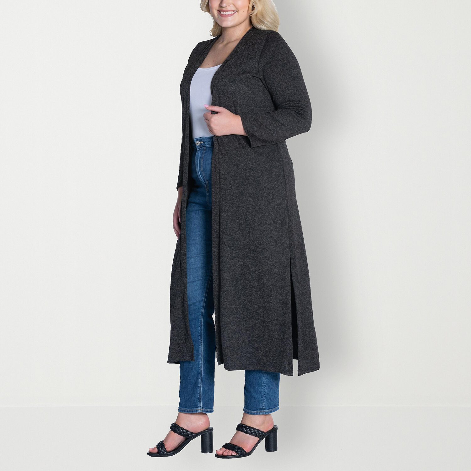 24seven Comfort Apparel Womens Long Sleeve Open Front Plus Cardigan