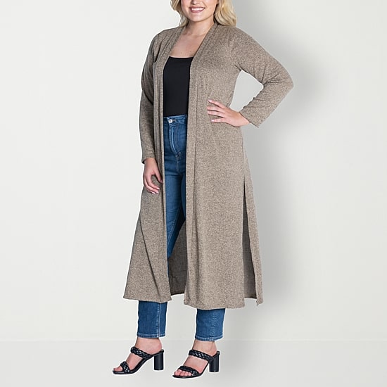 24seven Comfort Apparel Womens Long Sleeve Open Front Plus Cardigan