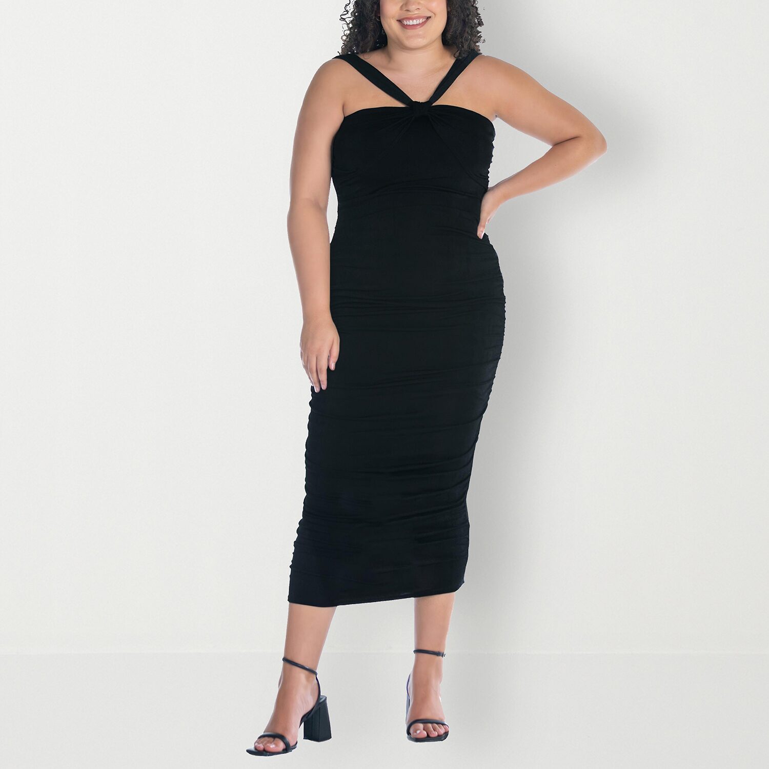 24seven Comfort Apparel Womens Plus Midi V Neck Sleeveless Casual Bodycon Dress