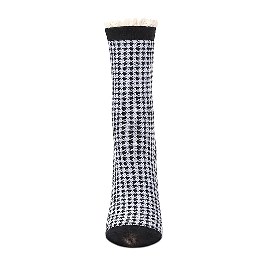 MeMoi Houndstooth Lace Cuff Womens 1 Pair Crew Socks