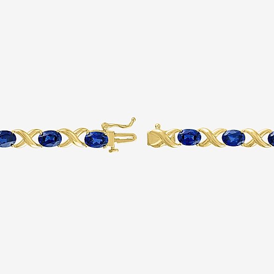 Womens Lab Created Blue Sapphire 14K Gold Over Silver Oval 7.5 Inch Tennis Bracelet