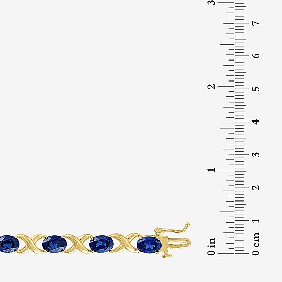 Womens Lab Created Blue Sapphire 14K Gold Over Silver Oval 7.5 Inch Tennis Bracelet