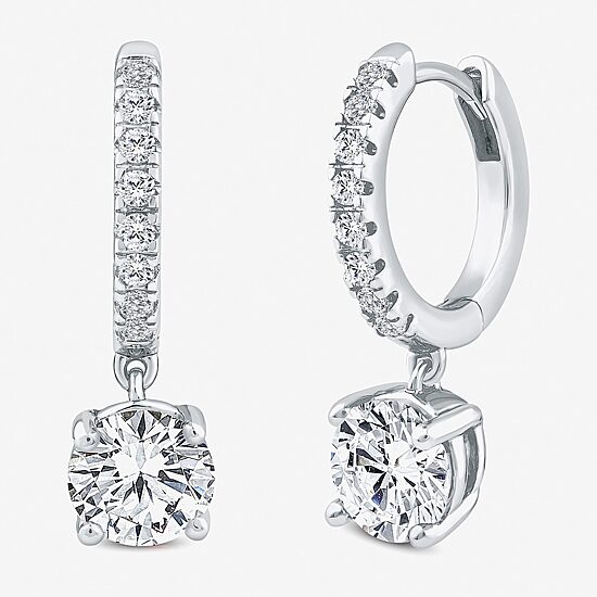 (H / Si2) Womens 2 1/4 CT. T.W. Lab Grown White Diamond 10K Gold 20.4mm Round Hoop Earrings