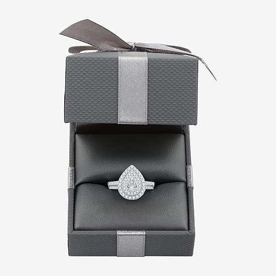 I Said Yes (H-I / I1) Womens 1 1/10 CT. T.W. Lab Grown White Diamond Sterling Silver or 14K Gold Over Silver Pear Side Stone Halo Bridal Set