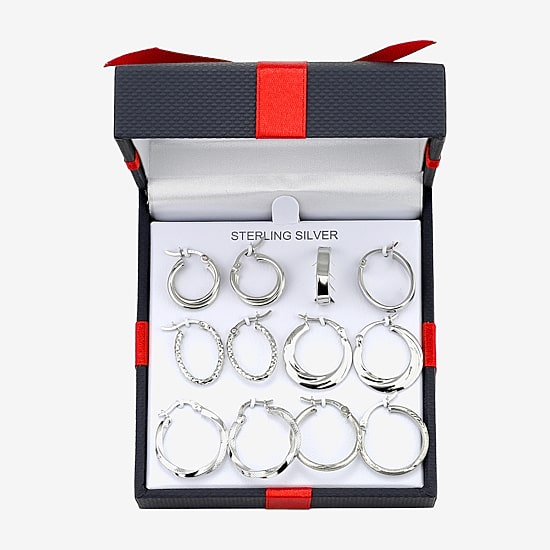 Womens Sterling Silver 6 Pair Earring Set