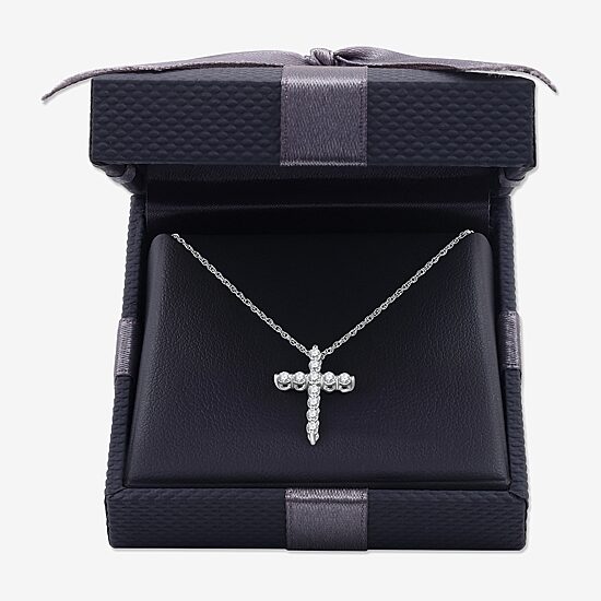Womens 1/4 CT. T.W. Lab Grown White Diamond Sterling Silver Cross 18 Inch Pendant Necklace