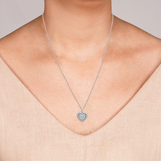 Womens 1/4 CT. T.W. Lab Grown White Diamond Sterling Silver Heart 18 Inch Pendant Necklace