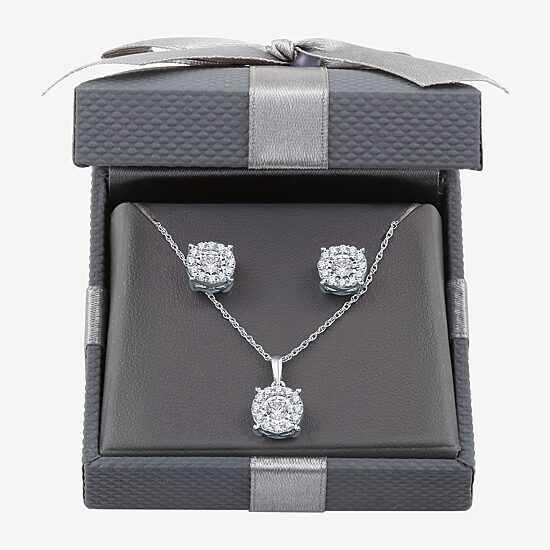Diamond Blossom Womens 1 CT. T.W. Lab Grown White Diamond Sterling Silver Round 2-pc. Jewelry Set