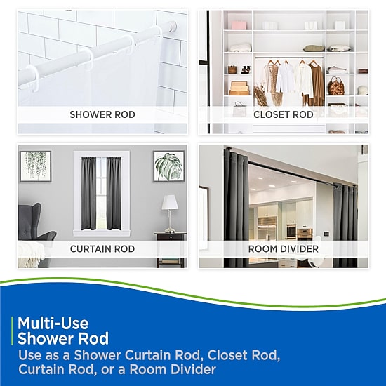 Kenney Twist & Fit No Tools 24-38 IN Adjustable Spring Tension Stall Shower Curtain Rod