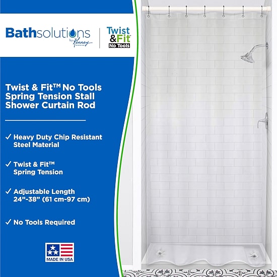 Kenney Twist & Fit No Tools 24-38 IN Adjustable Spring Tension Stall Shower Curtain Rod